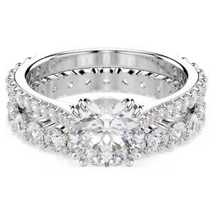 SWAROVSKI Stilla ring Set (2), Round cut, White, Rhodium plated